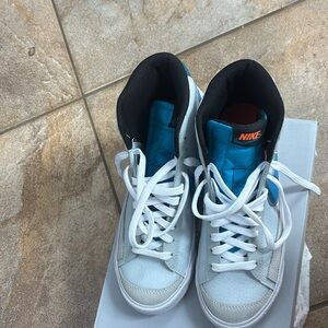 Nike White and Blue High-Top Sneakers
